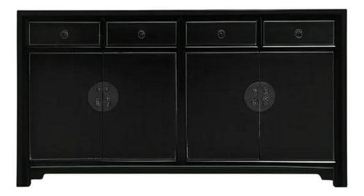 Oriental Black 4 Drawers Moon Face Sideboard Buffet Table Cabinet