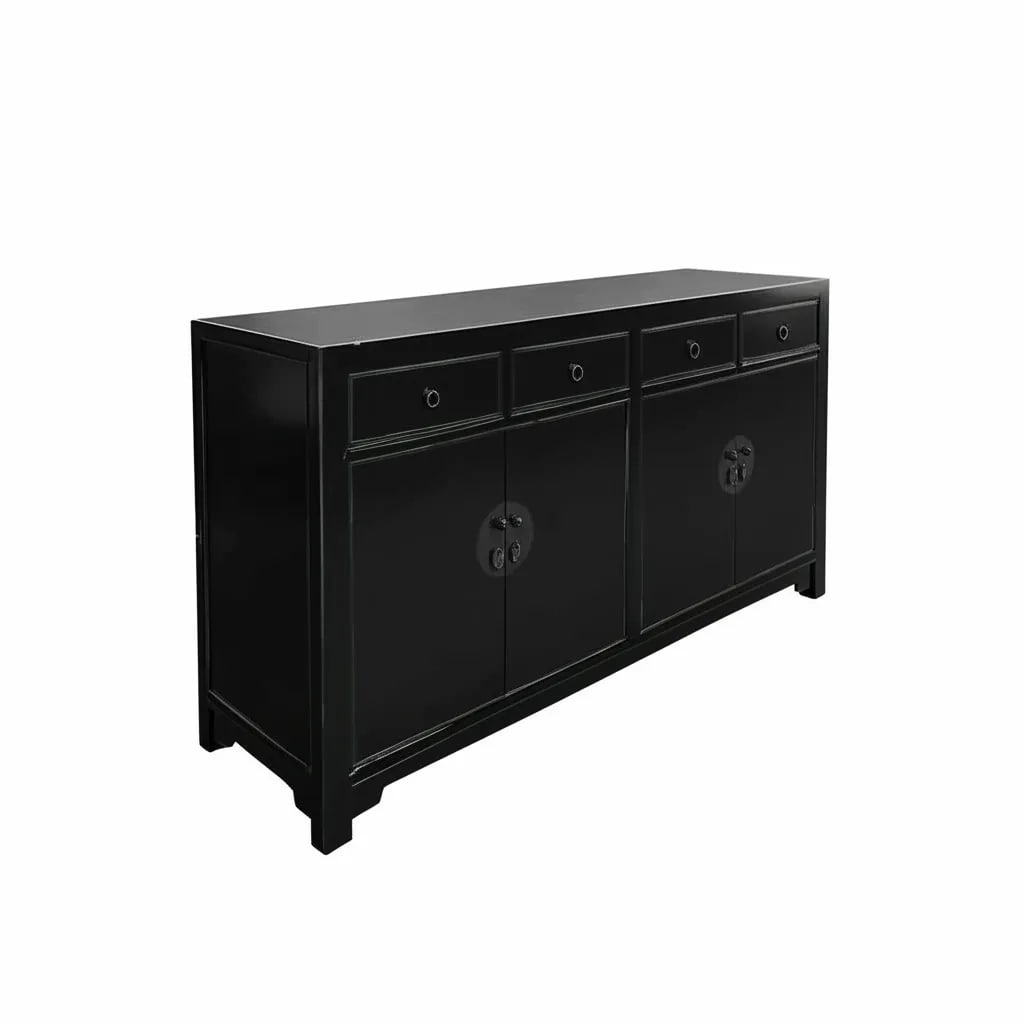 Oriental Black 4 Drawers Moon Face Sideboard Buffet Table Cabinet - 2