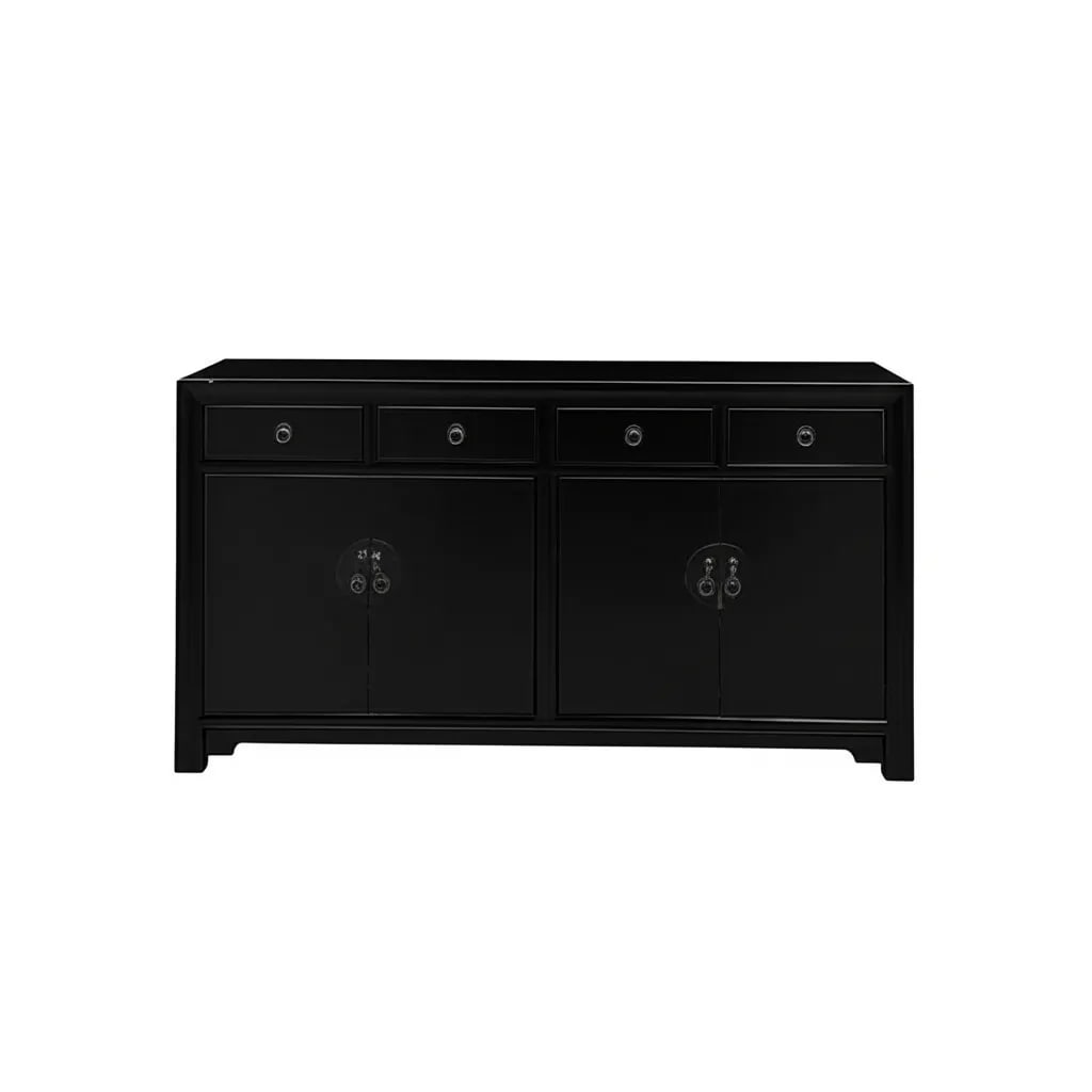 Oriental Black 4 Drawers Moon Face Sideboard Buffet Table Cabinet - 3