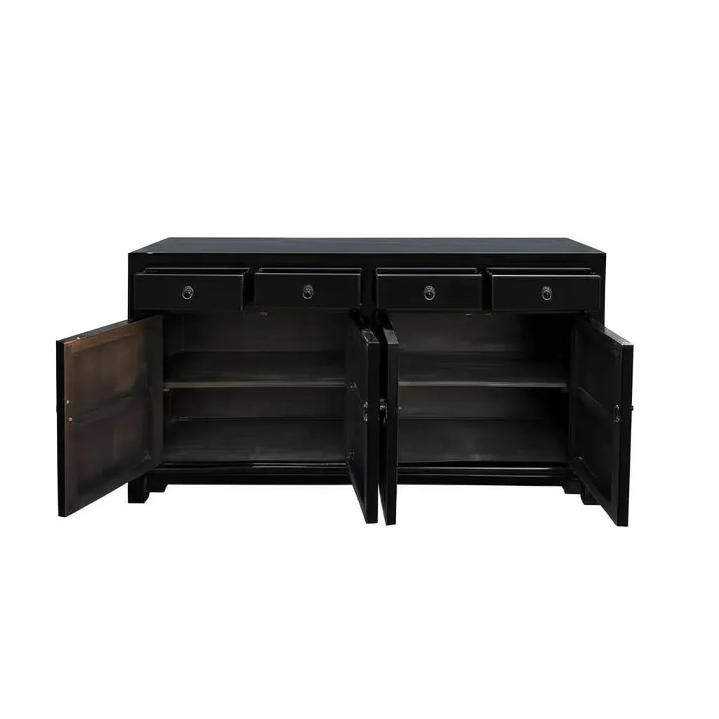 Oriental Black 4 Drawers Moon Face Sideboard Buffet Table Cabinet - 4