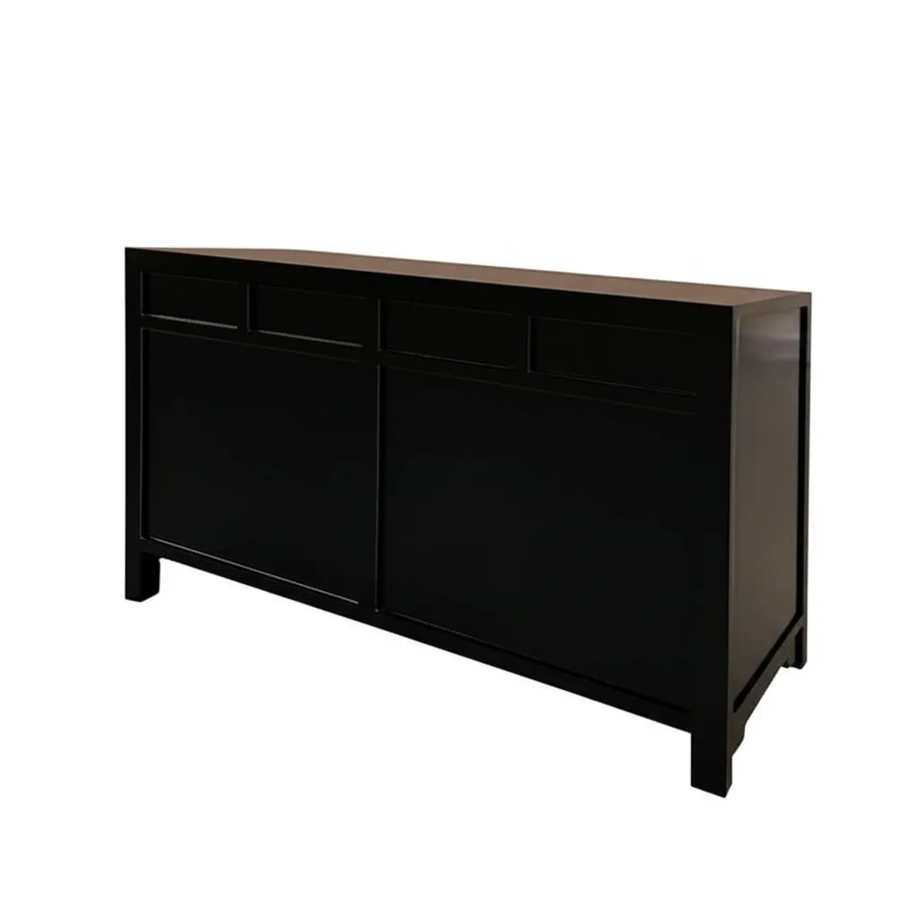 Oriental Black 4 Drawers Moon Face Sideboard Buffet Table Cabinet - 5