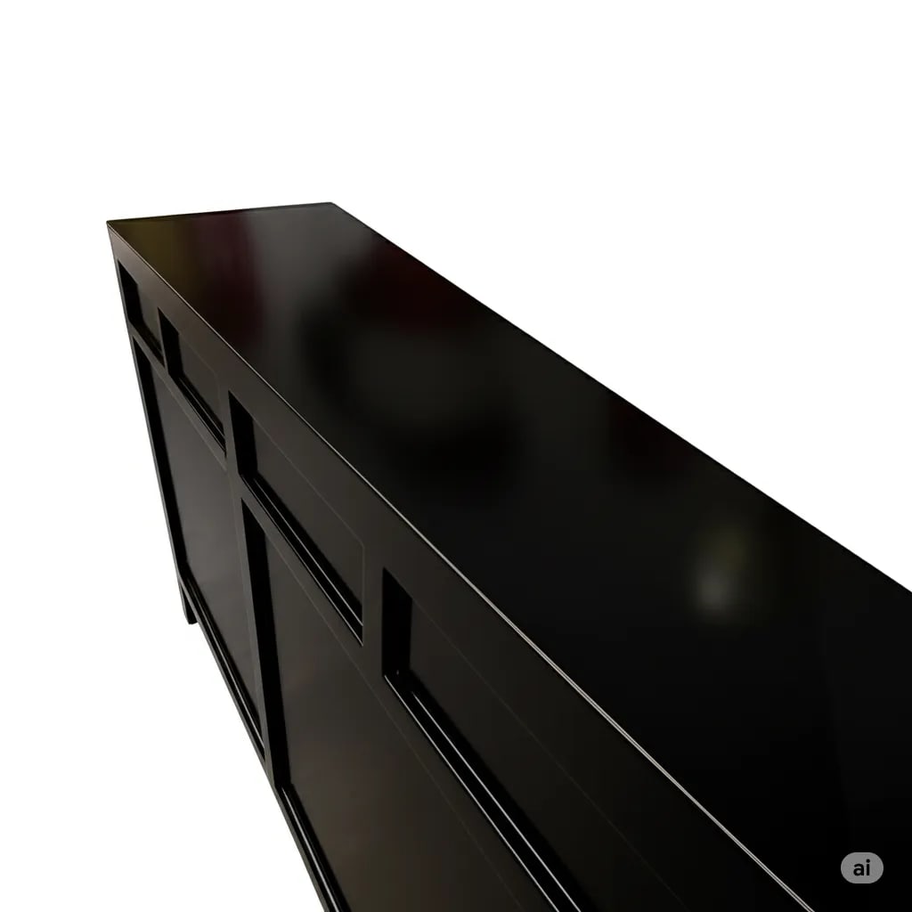 Oriental Black 4 Drawers Moon Face Sideboard Buffet Table Cabinet - 7