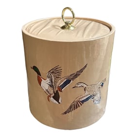 1970s Tan Colored Ice Bucket/Champagne Bucket With Mallard Duck and Gold Accents
