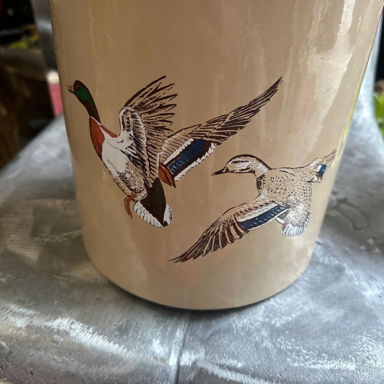 1970s Tan Colored Ice Bucket/Champagne Bucket With Mallard Duck and Gold Accents - 4
