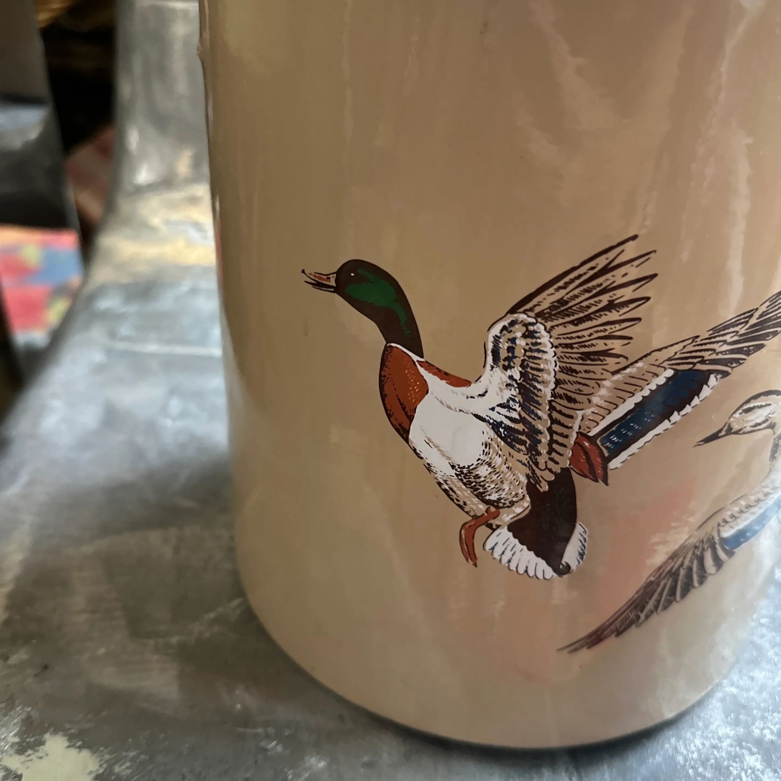 1970s Tan Colored Ice Bucket/Champagne Bucket With Mallard Duck and Gold Accents - 5