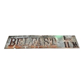 Antique Metal Road Sign to Belfast