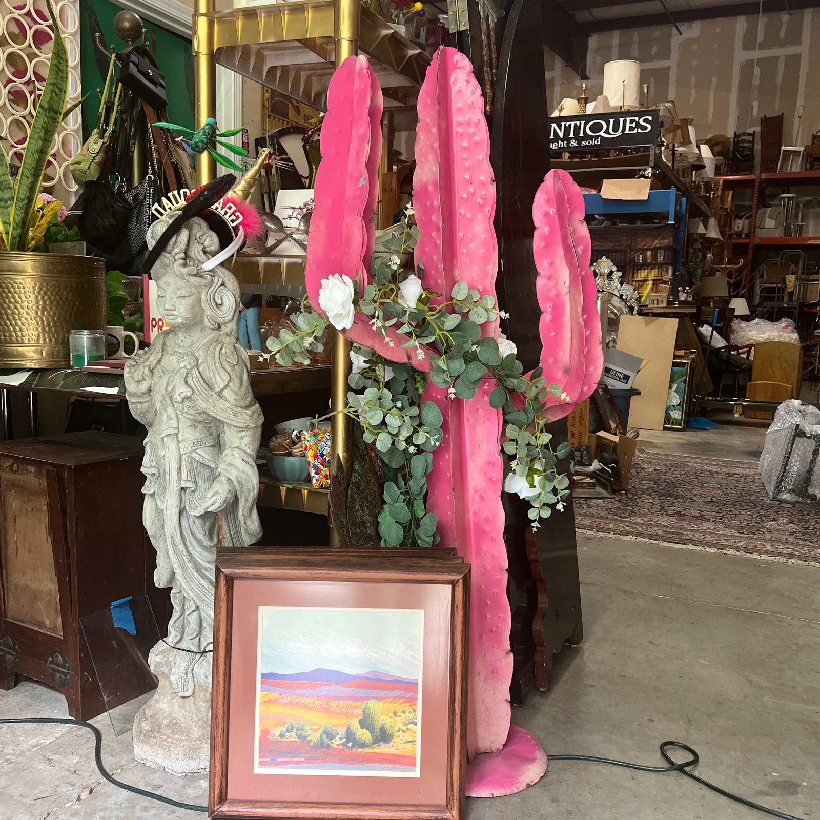 1970s Trio of Desert Cactus Paintings in Wooden Frames, Set of 3 - 4