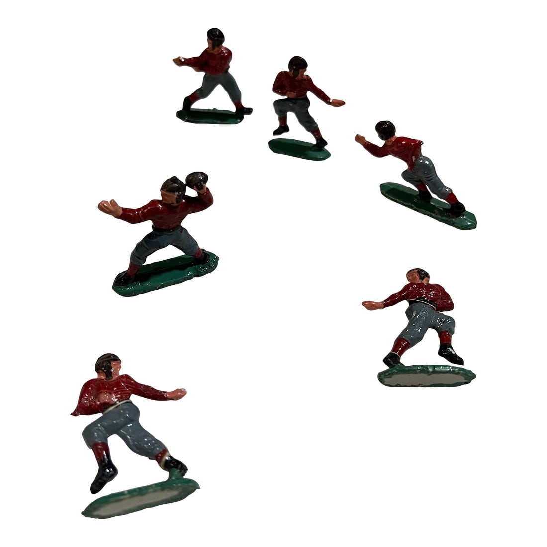 1970s Vintage Football Cake Toppers- Set of 6: Up for consideration is a beautiful vintage collection of miniature plastic football player figurine cake toppers. These would go great on a birthday cake for your child or football-loving friend,