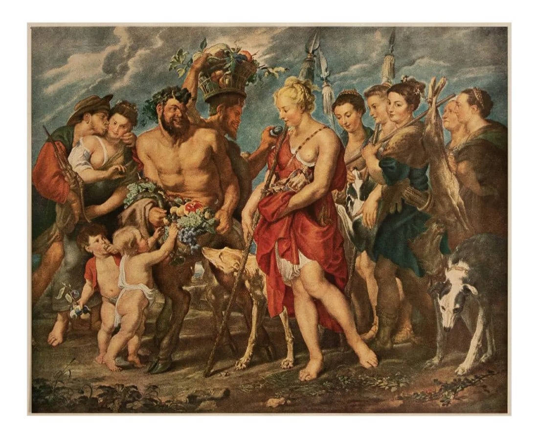 1944 After Rubens "Diane Returning From the Hunt", First Edition Parisian Photogravure: An excellent rare vintage photogravure (print) of painting "Diane Returning From The Hunt" by Pierre-Paul Rubens. Comes from a rare First Limited Edition folio, published by Editions Du Chene in