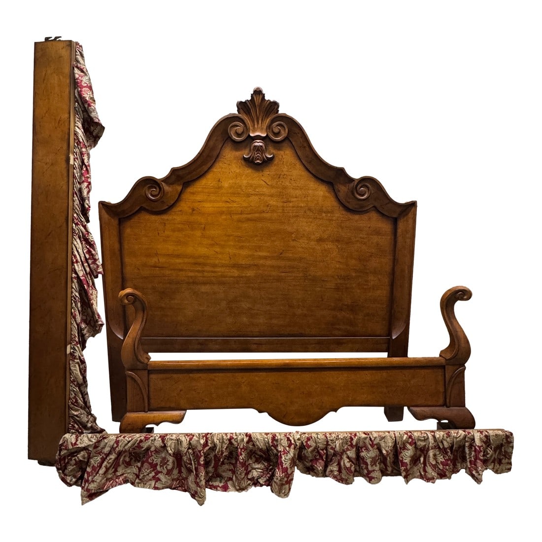 1990s Century Furniture Queen Size Bedframe With Attached Ruffled Skirt (1 of 8)