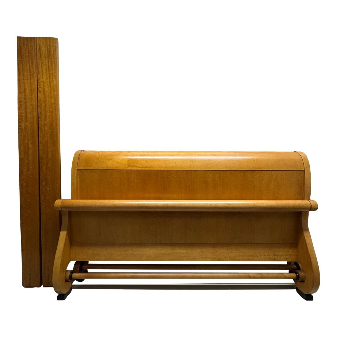 Vintage 1980s Baker Biedermeier Style Scrolled Primavera and Parcel Ebonized King Sleigh Bed (1 of 11)