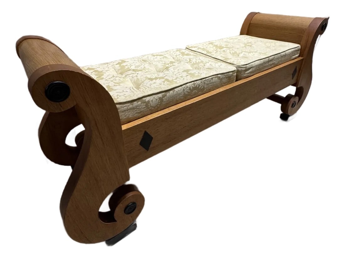 Vintage 1980s Custom Made Biedermeier Style Bench: Add timeless European elegance to your home with this vintage 1980s custom-made Biedermeier style bench. Beautifully crafted with the graceful lines and refined simplicity characteristic of the Bieder