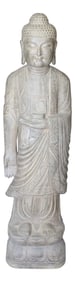 Chinese Gray Brown Stone Carved Standing Medicine Buddha Statue