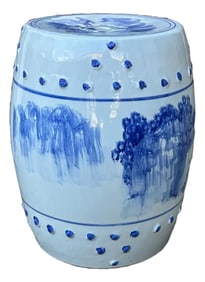 Chinese Blue & White Porcelain Scenery Round Stool Table