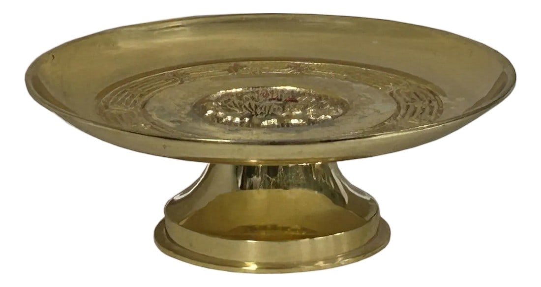 Chinese Lotus Floral Pattern Gold Color Metal Offering Plate Holder (1 of 7)