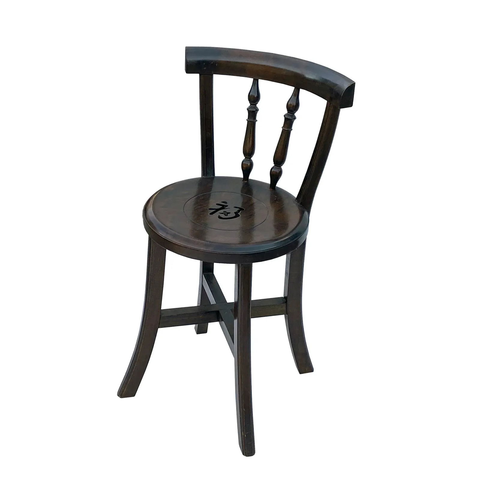 Chinese Handmade Round Brown Stain Fok Side Chair W Back - 2