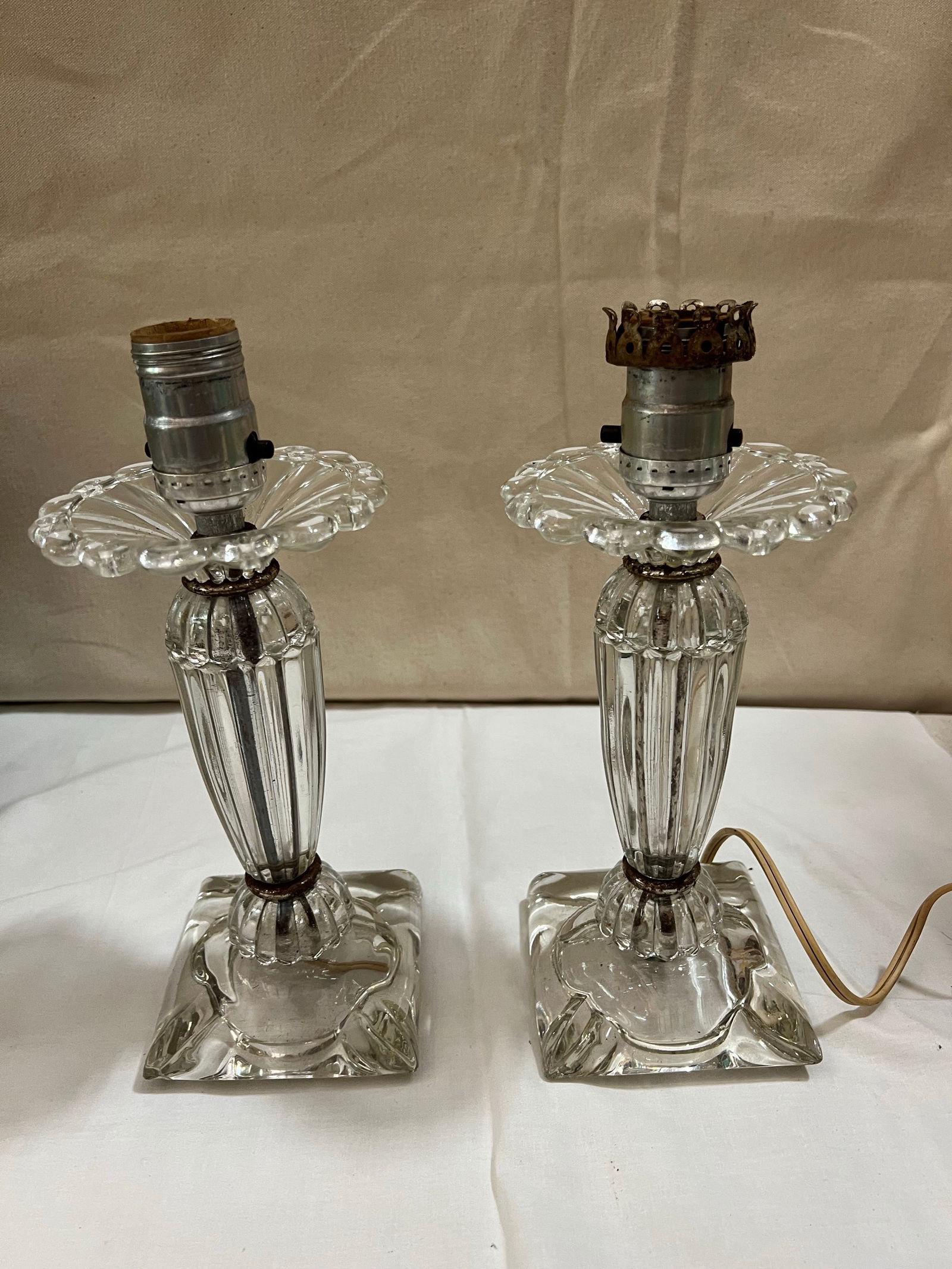 Pair of 1970s Glass Table Lamps With Glass Shades - 5