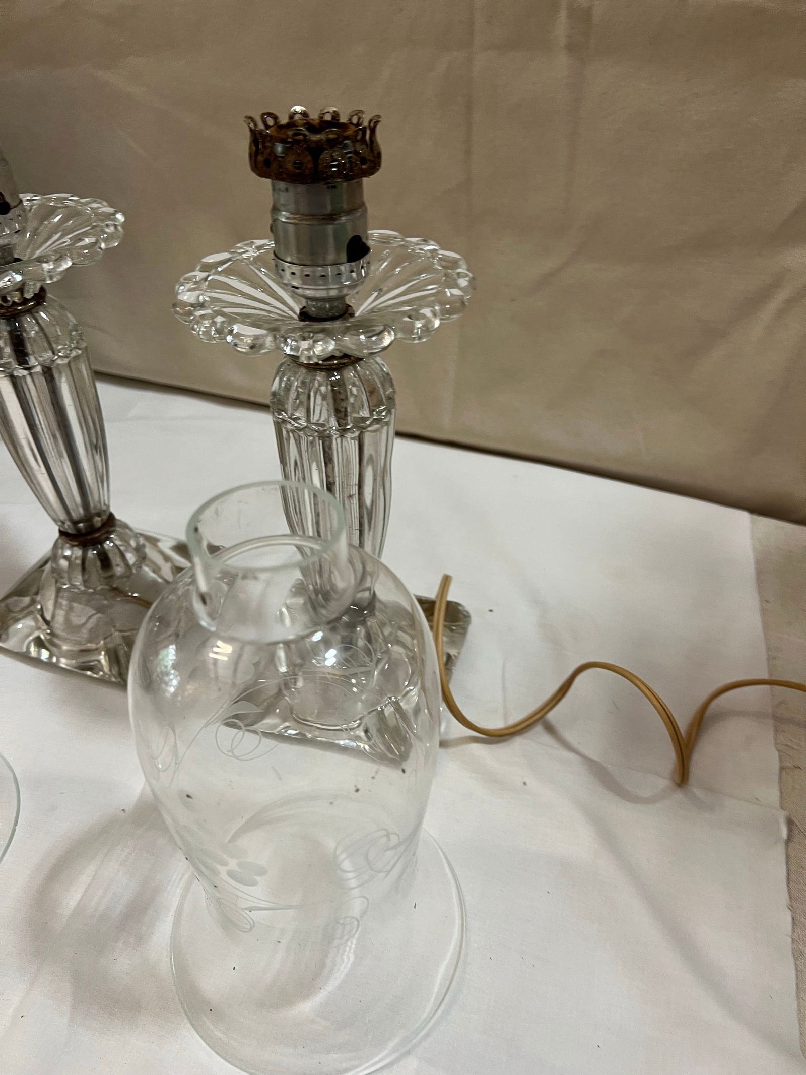 Pair of 1970s Glass Table Lamps With Glass Shades - 7