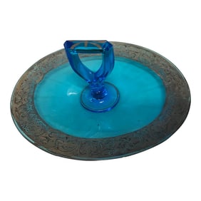 Art Deco 1930s Blue Glass Serving Tray