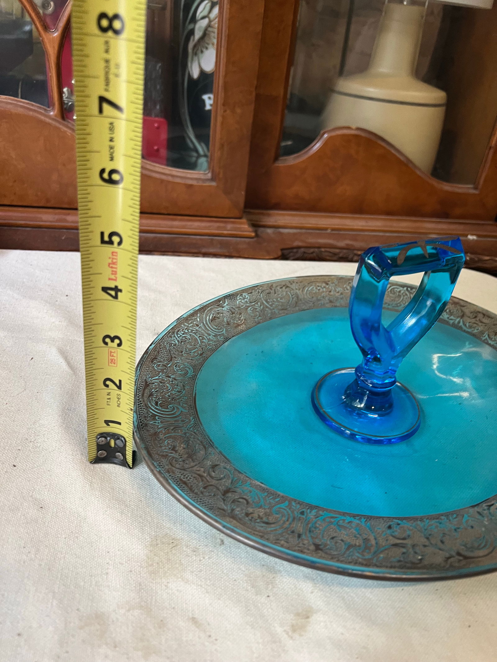 Art Deco 1930s Blue Glass Serving Tray - 2