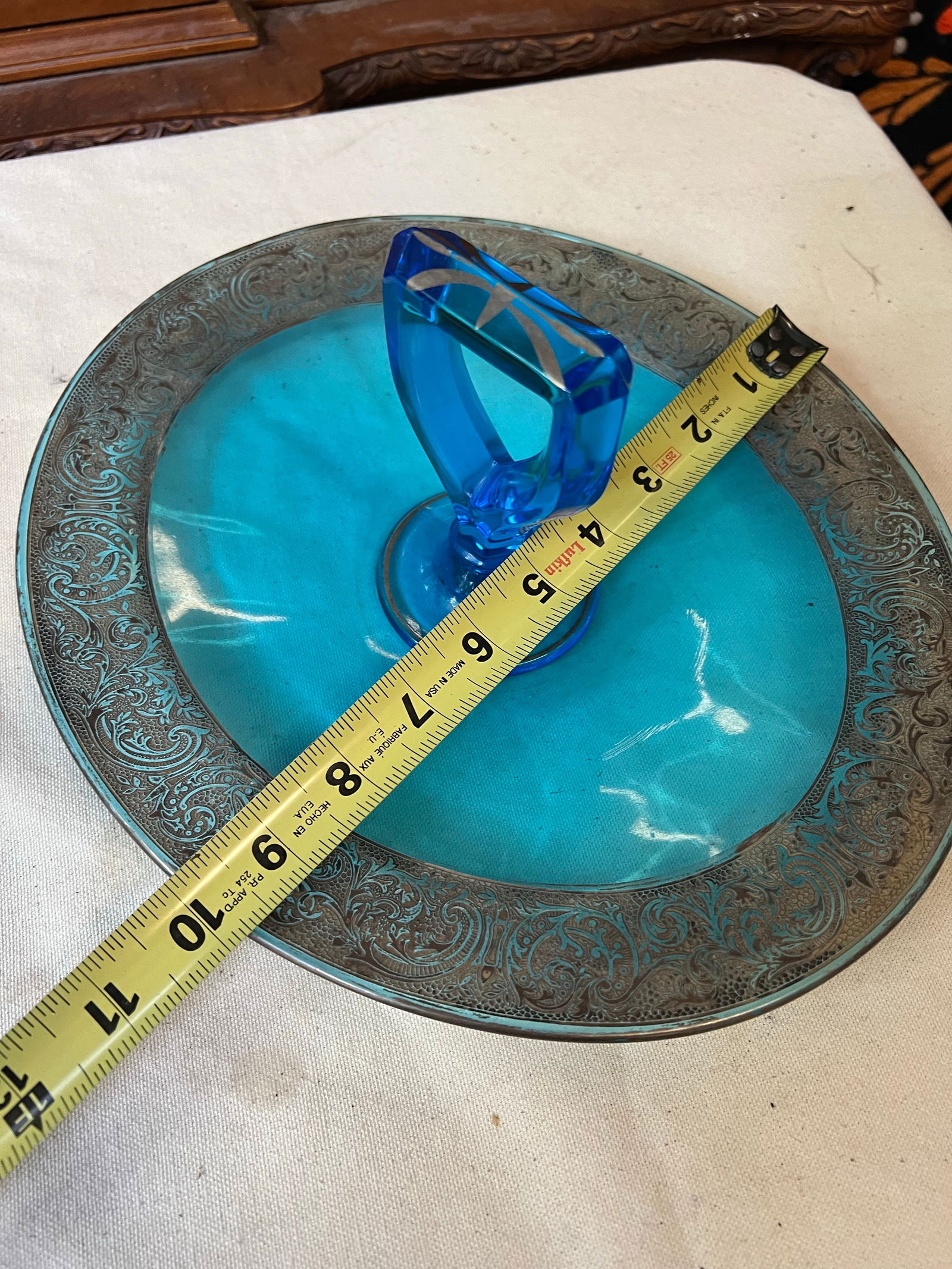 Art Deco 1930s Blue Glass Serving Tray - 3