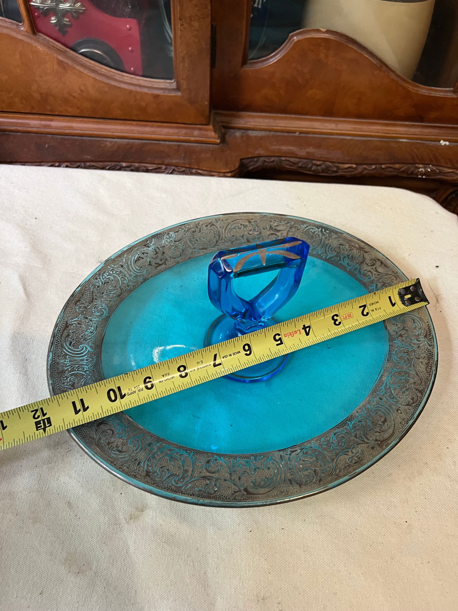 Art Deco 1930s Blue Glass Serving Tray - 5