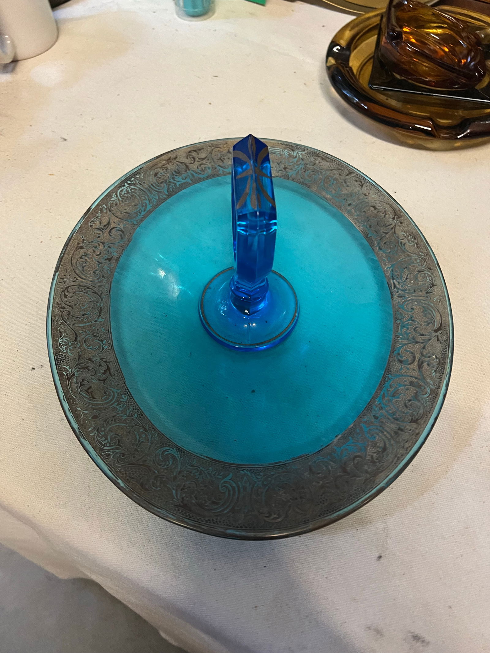 Art Deco 1930s Blue Glass Serving Tray - 6