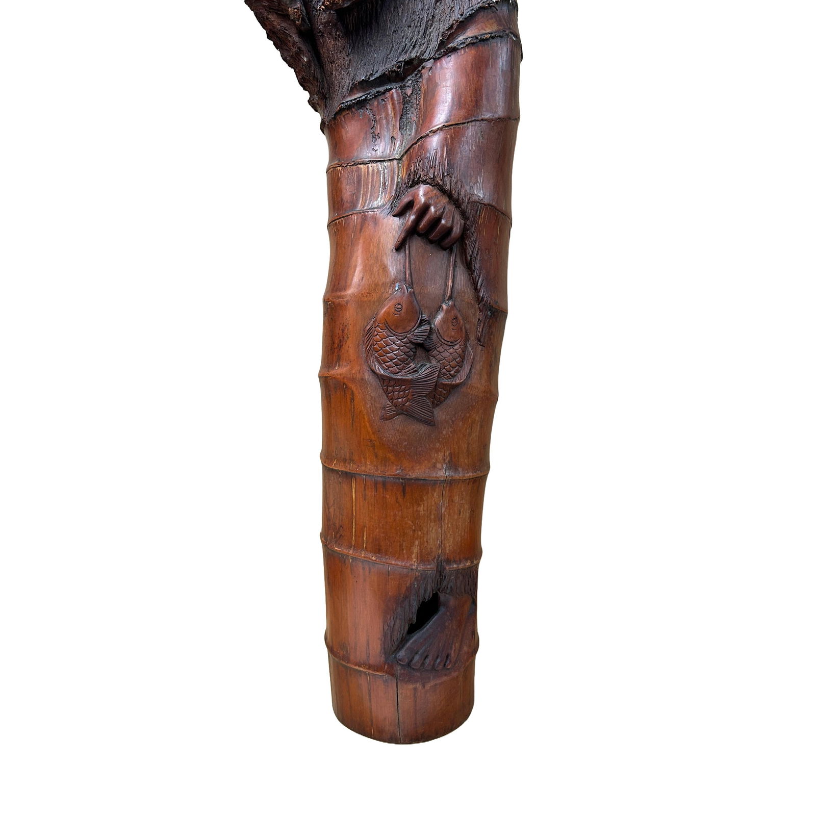 Natural Bamboo Curved Old Man Fishing Art Figure - 3