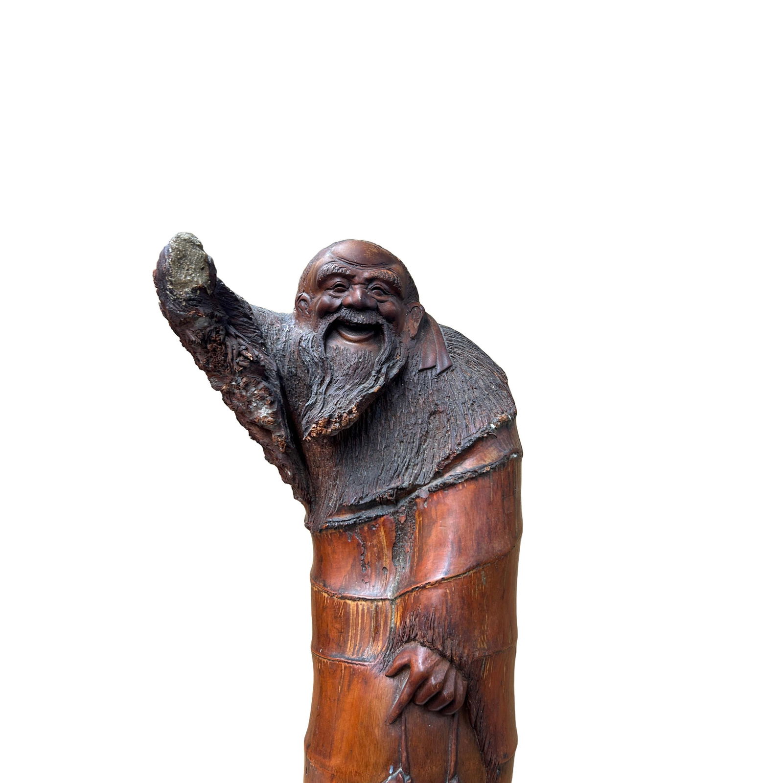 Natural Bamboo Curved Old Man Fishing Art Figure - 5