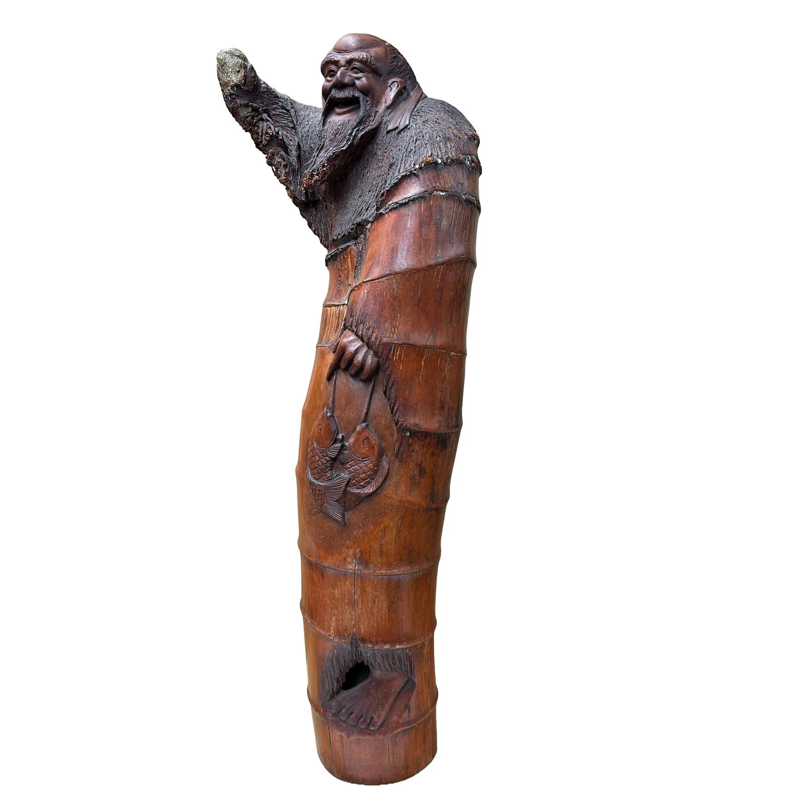 Natural Bamboo Curved Old Man Fishing Art Figure - 8