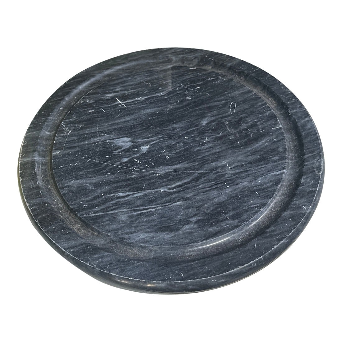 1970s Black Round Marble Serving Cheese Platter: Up for consideration is a beautiful vintage round black marble cheese serving platter. This would be the perfect addition to your home or for your next event. This piece is also a great find for the