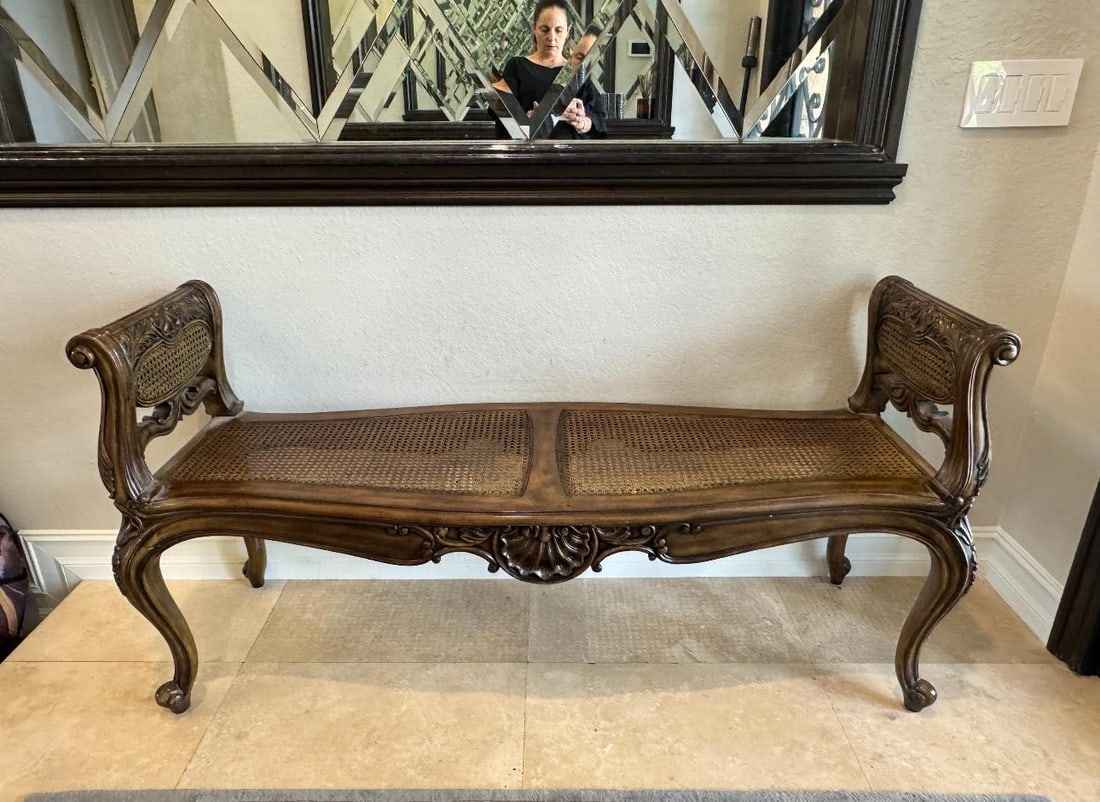 1990s Maitland Smith Vintage Cane Bench - 2