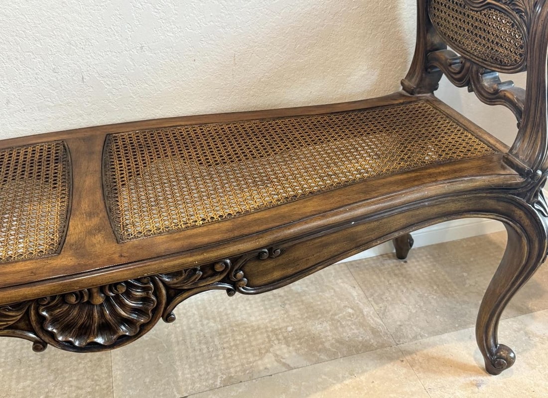 1990s Maitland Smith Vintage Cane Bench - 4