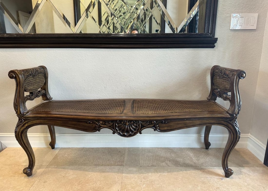 1990s Maitland Smith Vintage Cane Bench - 8