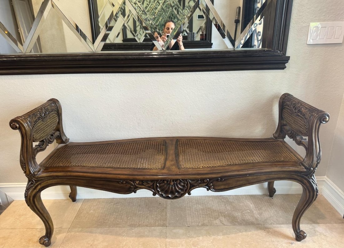 1990s Maitland Smith Vintage Cane Bench - 9