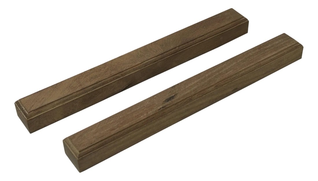 Chinese Pair Natural Wood Grain Patina Rectangular Paperweights: Elevate your workspace or home decor with this exquisite pair of simple natural wood bar paperweights, versatile enough to also serve as unique display art. Each piece showcases the inherent beauty