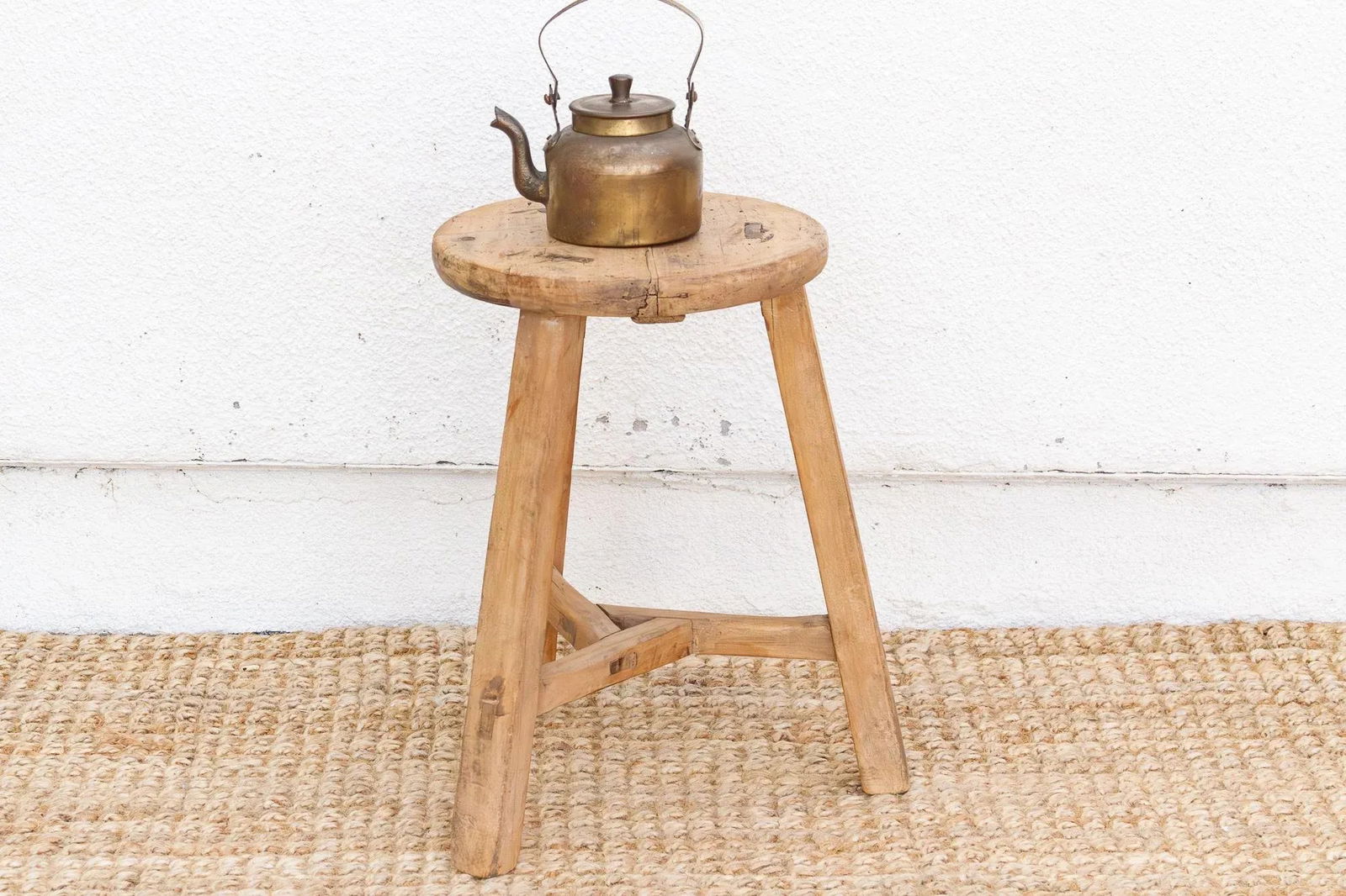 Bleached Wood Vintage Round Stool - 6