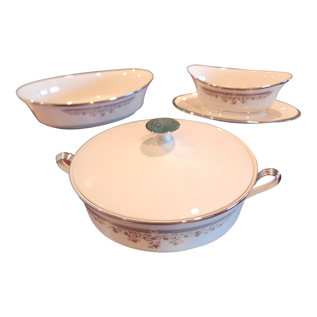 Lenox Lace Point Serving Pieces: Vintage Lenox Lace Point vegetable dish,covered serving dish and gravy boat. Condition: Alterations: Original Condition Unaltered Imperfections: Some Imperfections Condition Notes: Excellent