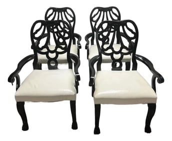 Set of 4 Ralph Lauren Black Armchairs With Genuine Leather Faux Alligator Seats