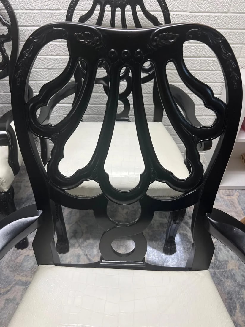 Set of 4 Ralph Lauren Black Armchairs With Genuine Leather Faux Alligator Seats - 5