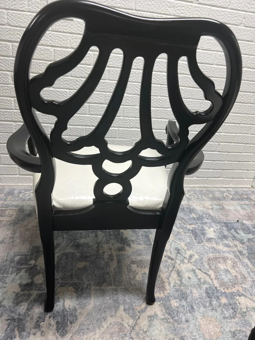 Set of 4 Ralph Lauren Black Armchairs With Genuine Leather Faux Alligator Seats - 6