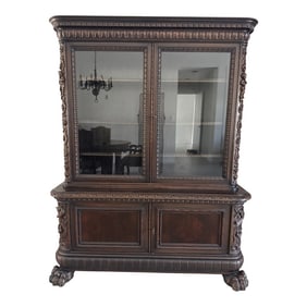 Victorian Carved Walnut Clawfoot Curio China Cabinet Bookcase - Zipfel Furniture