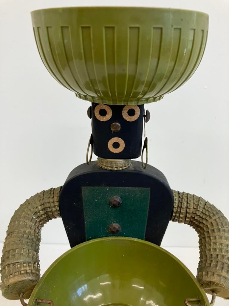 Vintage Mid-Century Modern Folk Art Sculpture With Dual Green Bowls - 2