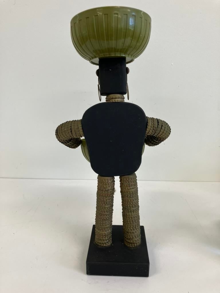 Vintage Mid-Century Modern Folk Art Sculpture With Dual Green Bowls - 5