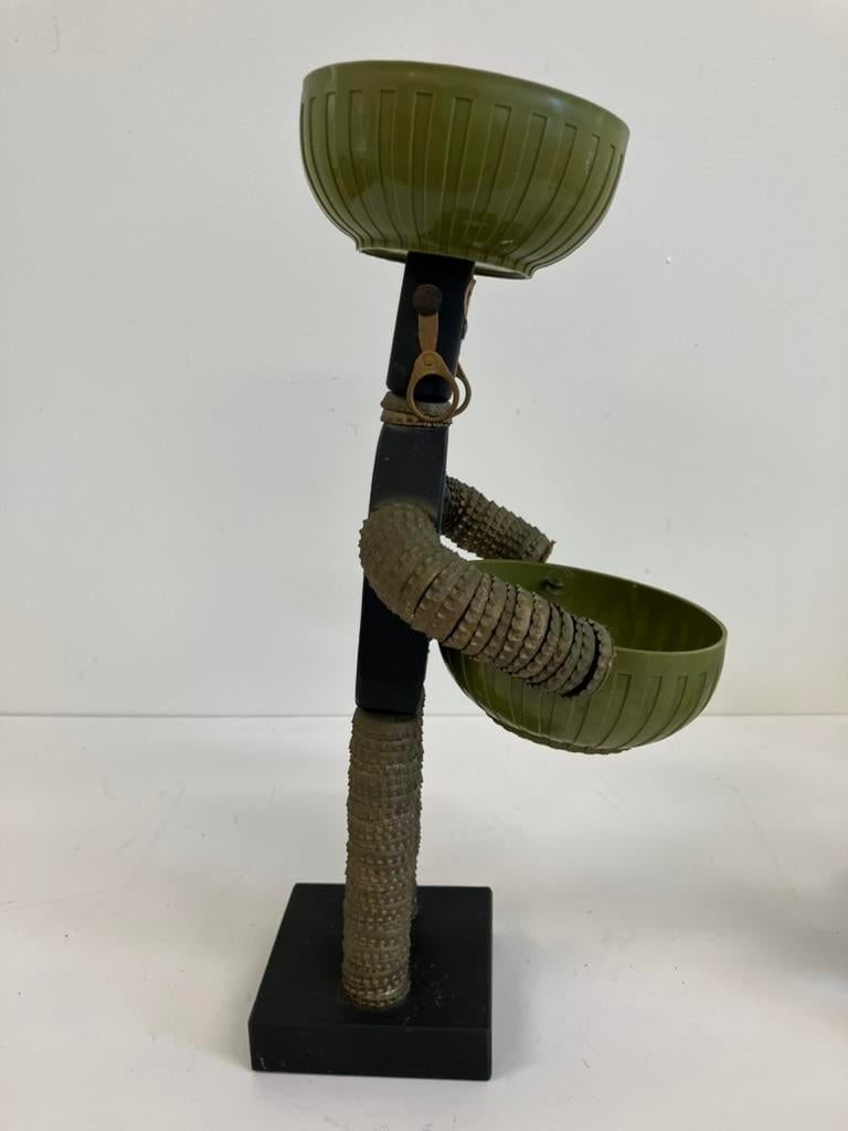 Vintage Mid-Century Modern Folk Art Sculpture With Dual Green Bowls - 6
