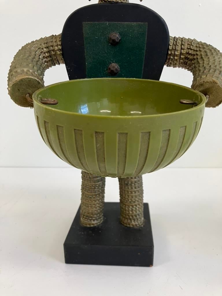 Vintage Mid-Century Modern Folk Art Sculpture With Dual Green Bowls - 7