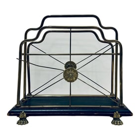 Vintage Glo-Mar Brass and Ebonized Wood Regency Magazine Rack