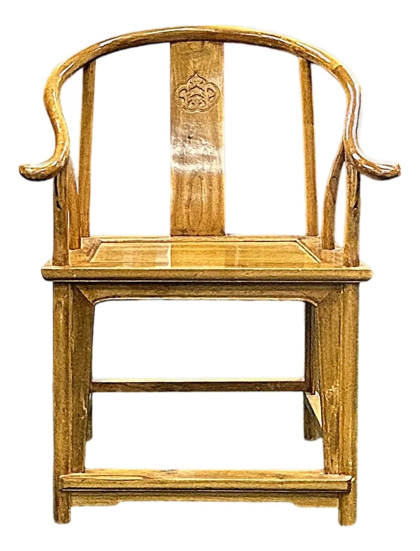 Oriental Light Brown Horseshoe Round Back Elm Wood Armchair (1 of 6)