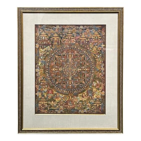 Tibetan Handpainted Canvas Mandala of Buddhas Thangka Framed Art