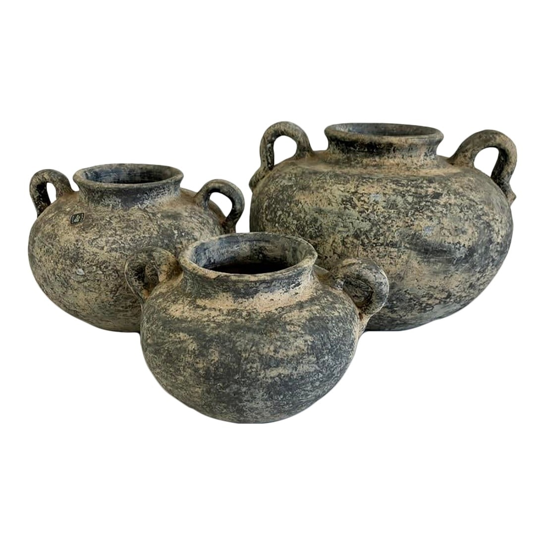 Vintage Rustic Amphora-Style Pots – Aged Earthenware Vessels With Handles- Set of 3 (1 of 15)